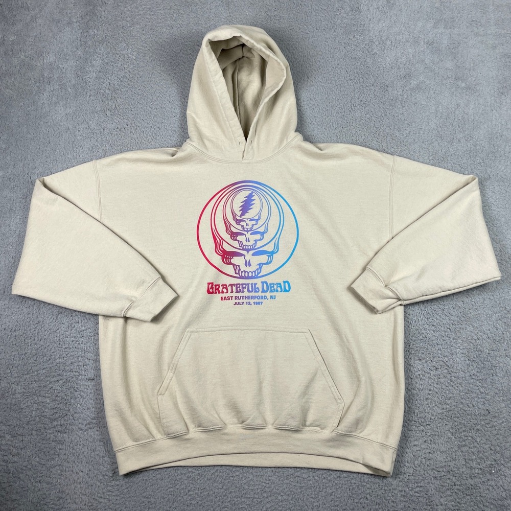 Grateful Dead Concert Hoodie Mens XL Tan 1987 East Rutherford NJ Gildan Concert